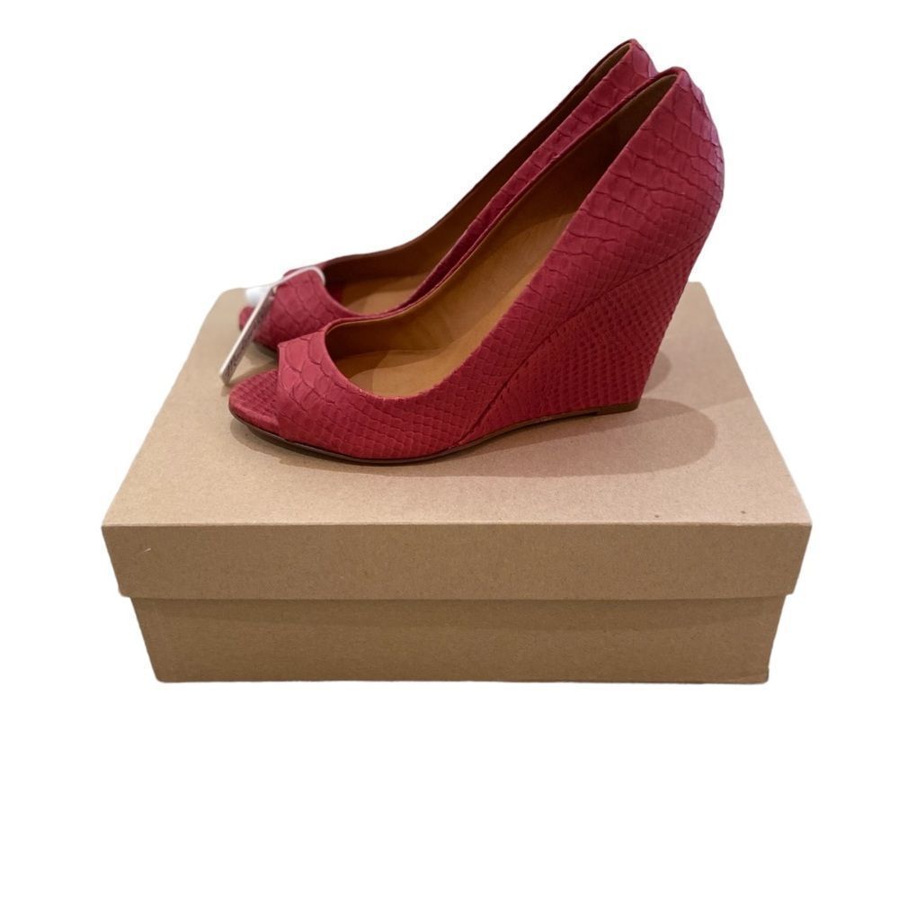 NIB Madewell 1937 Footwear Python Bianca Peep Toe Wedge warm Amber Italy size 9